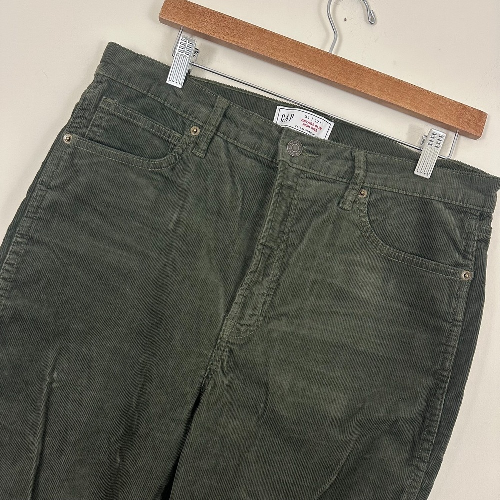 Gap Vintage Slim Pants Green Corduroy Cotton Stretch High Rise Womens 31/12T